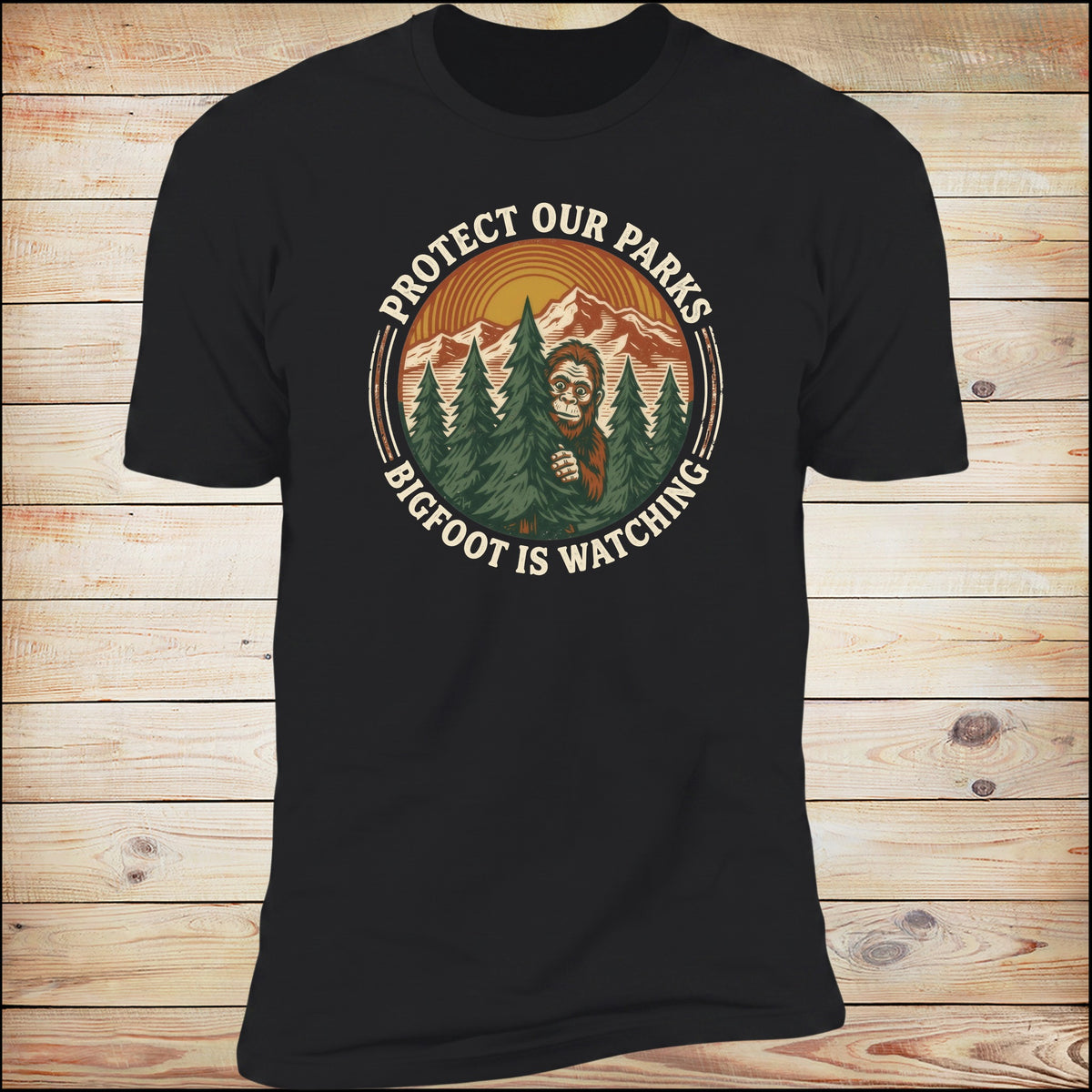 Protect Our Parks Bigfoot Is Watching park patch tee in Black