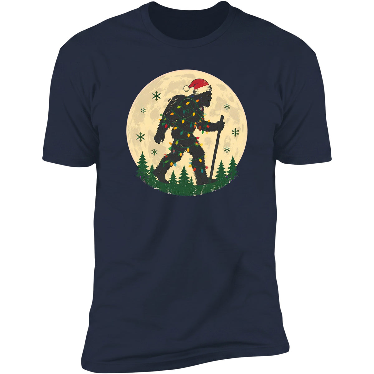 Bigfoot Christmas Lights Hike tee in Navy
