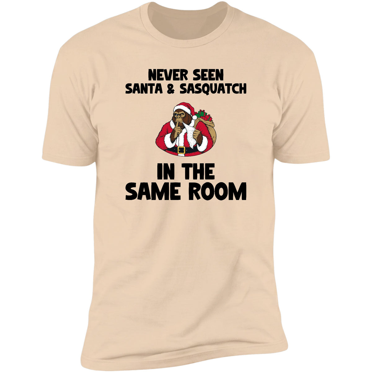 Never Seen Santa And Sasquatch tee in Natural