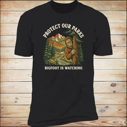 Protect Our Parks Bigfoot Is Watching river valley tee in Black