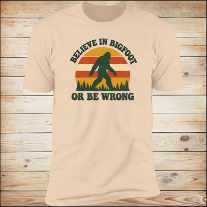 Believe In Bigfoot Or Be Wrong retro sunset tee in Natural