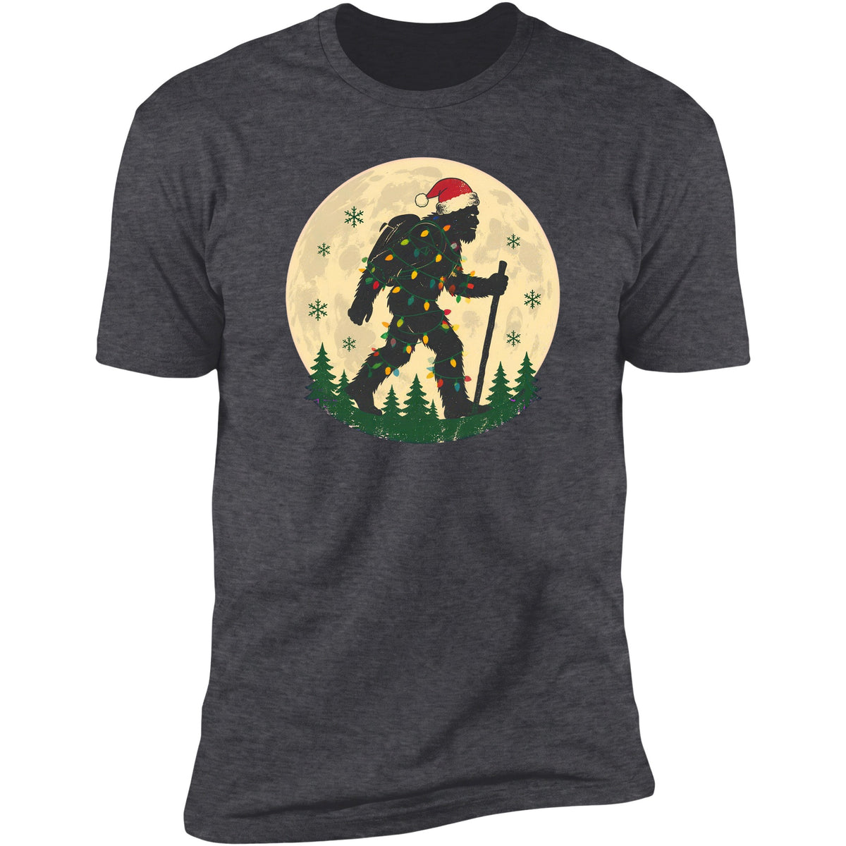 Bigfoot Christmas Lights Hike tee in Dark Heather