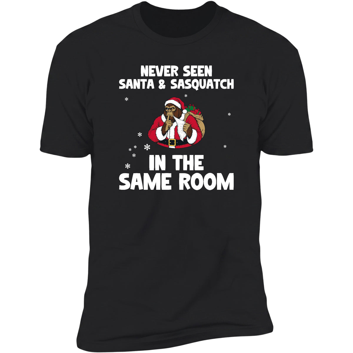Never Seen Santa And Sasquatch tee in Black