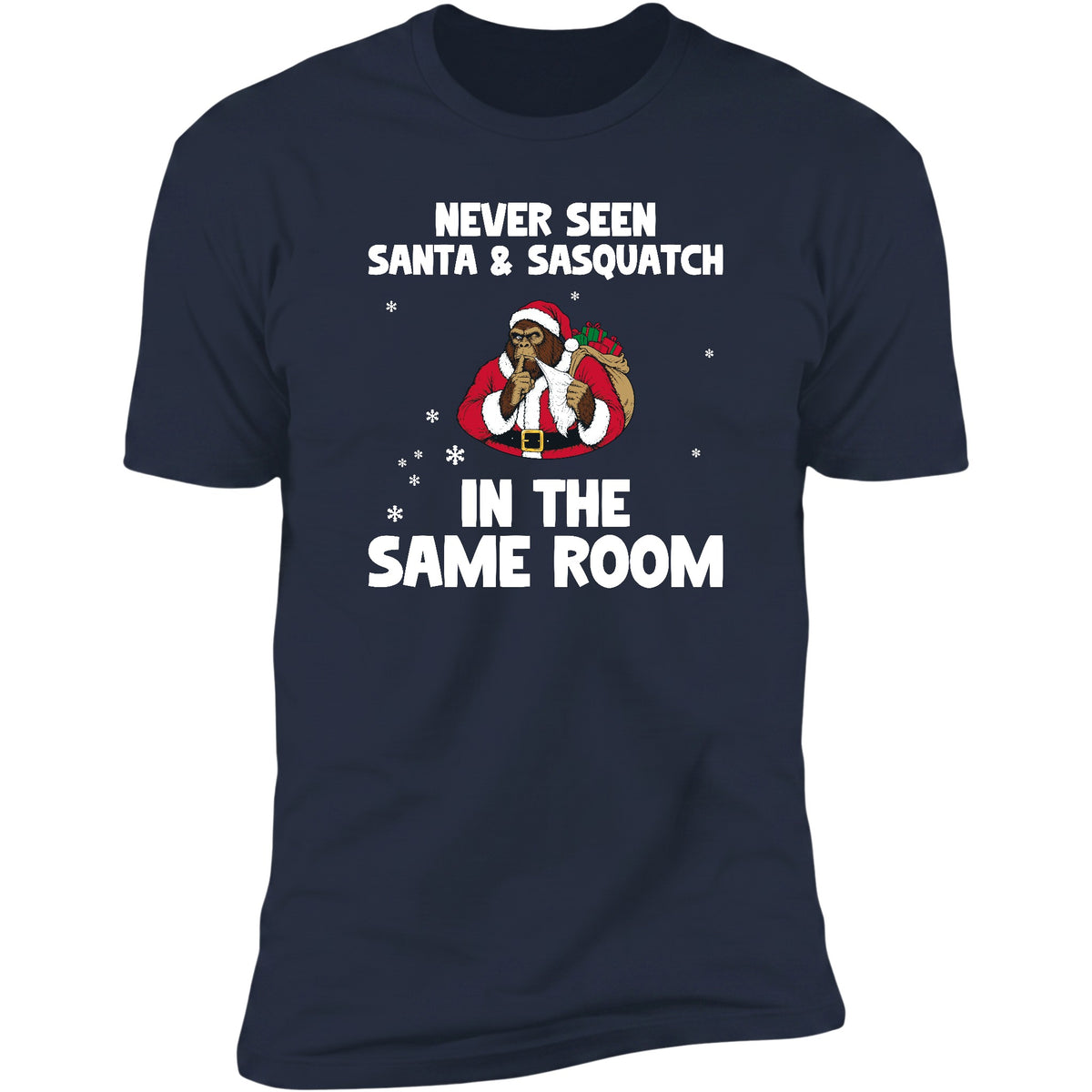 Never Seen Santa And Sasquatch tee in Navy