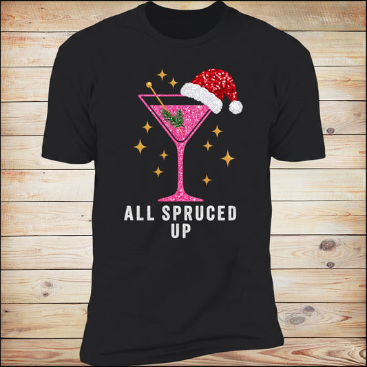 All Spruced Up tee in Black on wood