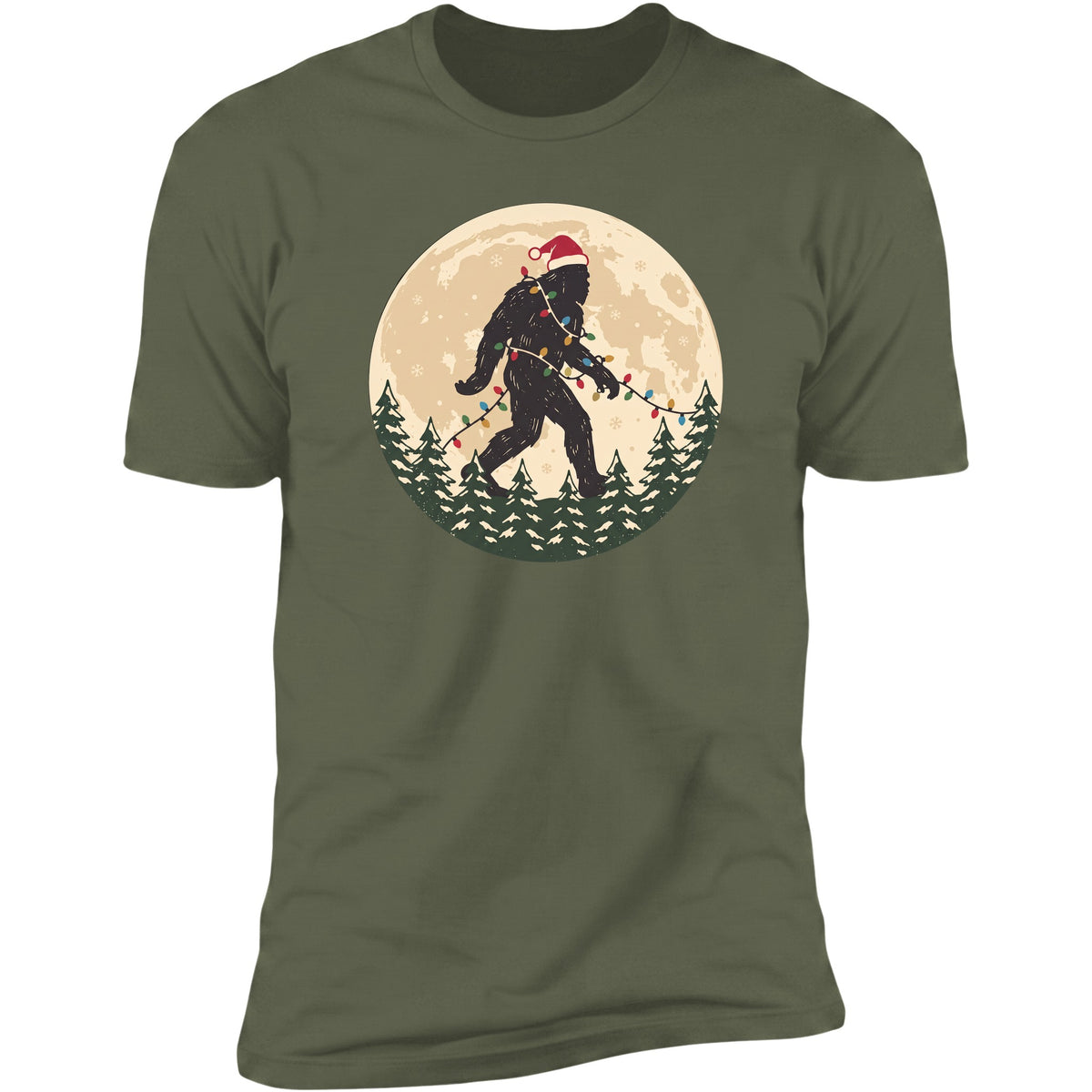 Bigfoot Santa Moon tee in Military Green