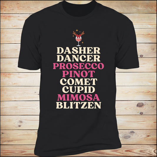 Dasher Dancer Prosecco Pinot tee in Black on wood