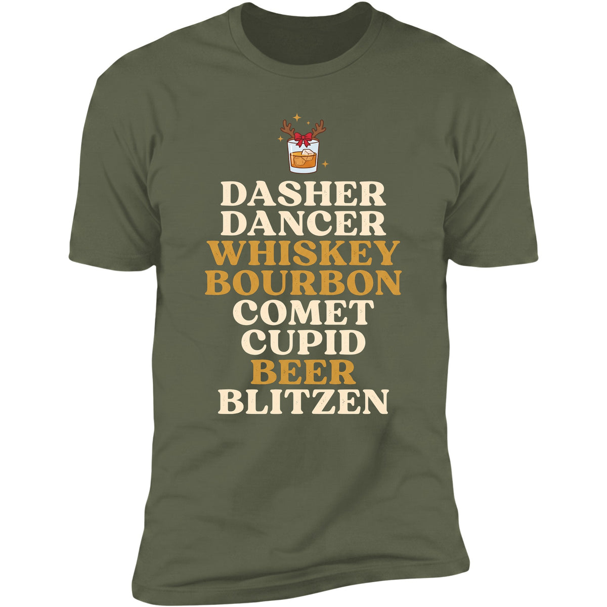 Dasher Dancer Whiskey Bourbon tee in Military Green