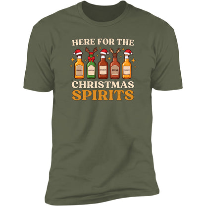 Here For The Christmas Spirits tee in Military Green